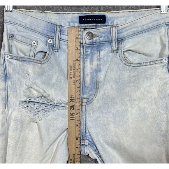 Aeropostale High Rise Flare Jeans Womens Size‎ 8 Acid Wash Distressed Denim - Picture 13 of 15